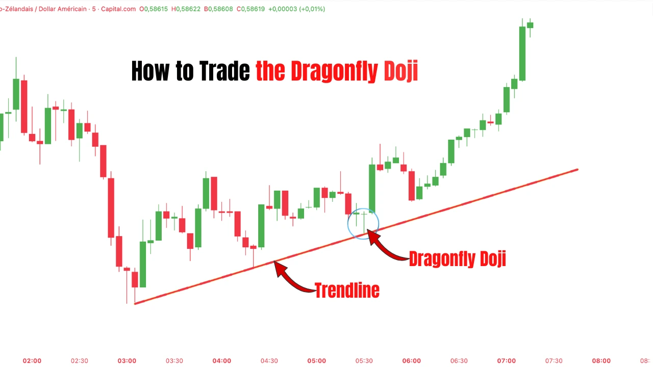How to trade the Dragonfly Doji candlestick pattern using support, demand zones, trend lines, and liquidity sweeps.